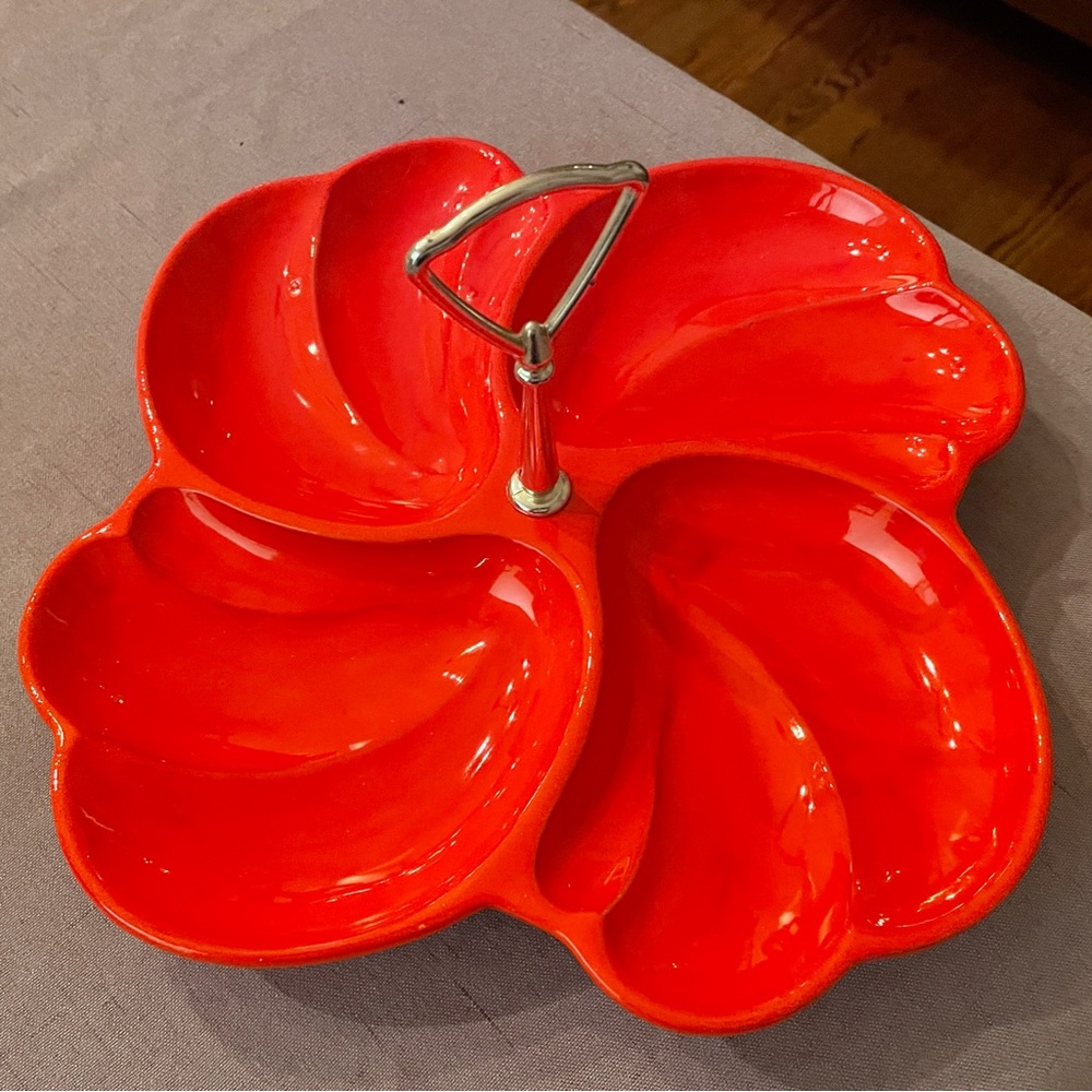 Vintage Haeger 8110-H Red/Orange Ceramic Relish Divided Tray Pottery. - Picture 2 of 7